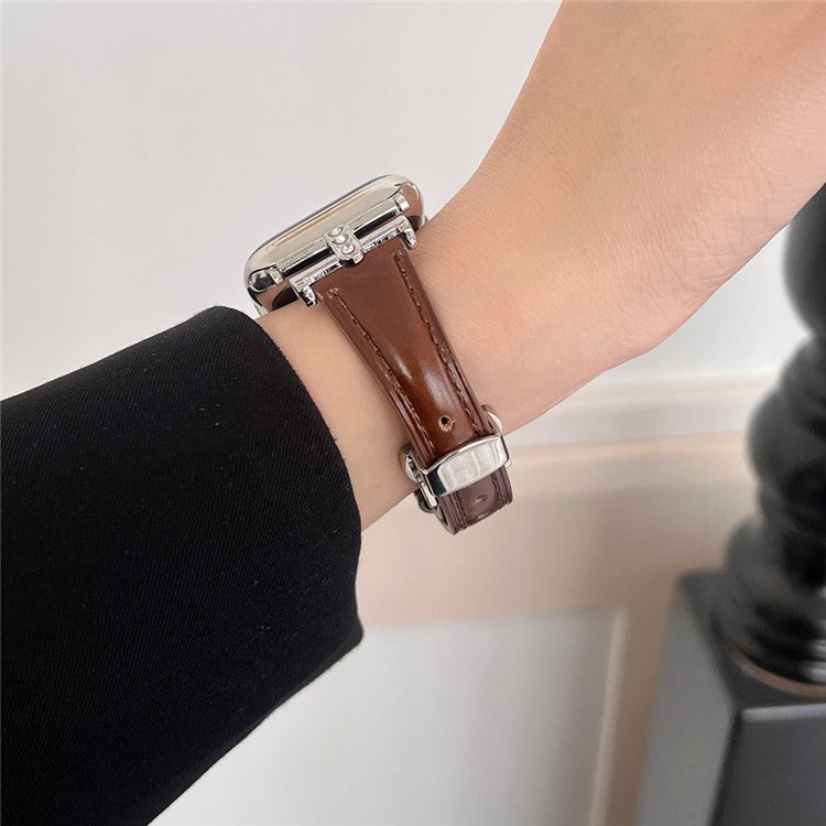 For Apple Watch 10 46mm / Ultra 2 / Ultra 49mm / 9 8 7 45mm / SE (2023) SE (2022) SE 6 5 4 44mm / 3 2 1 42mm Genuine Cow Leather Strap - Wine Red