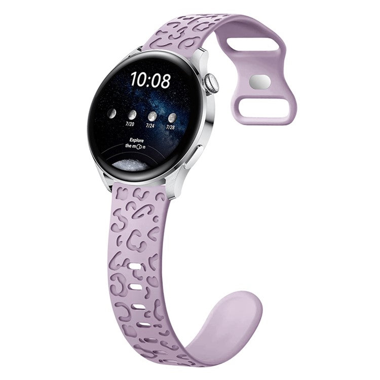 For Samsung Galaxy Watch3 45mm / Huawei Watch 4 Pro 22mm Watch Band Leopard Printed Design - Lavender