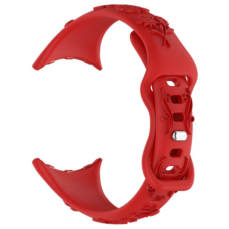 For Google Pixel Watch 3 41mm / Pixel Watch 2 / Pixel Watch Carving Flower Pattern Watch Strap Replacement Silicone Band - Red