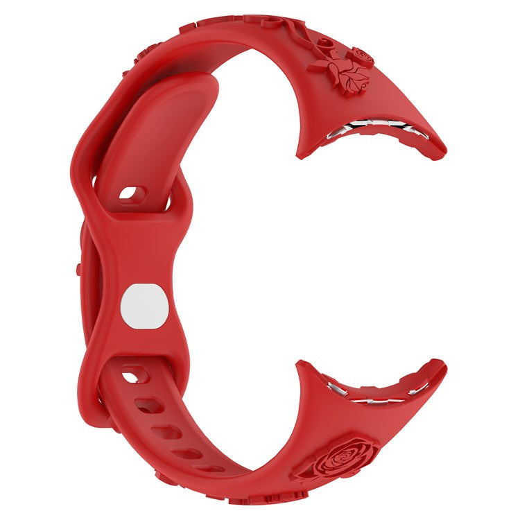 For Google Pixel Watch 3 41mm / Pixel Watch 2 / Pixel Watch Carving Flower Pattern Watch Strap Replacement Silicone Band - Red
