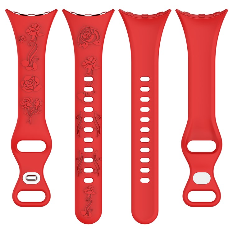 For Google Pixel Watch 3 41mm / Pixel Watch 2 / Pixel Watch Carving Flower Pattern Watch Strap Replacement Silicone Band - Red