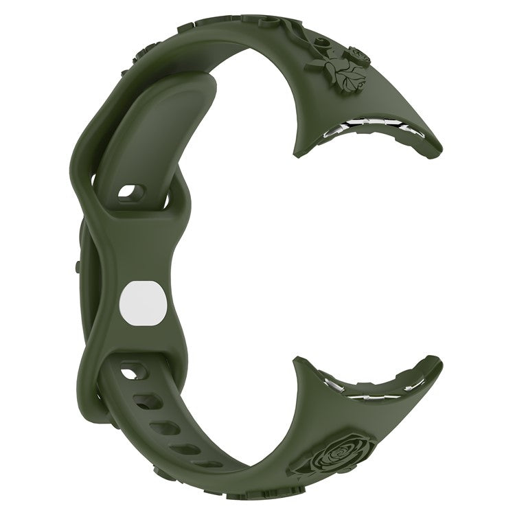 For Google Pixel Watch 3 41mm / Pixel Watch 2 / Pixel Watch Carving Flower Pattern Watch Strap Replacement Silicone Band - Olive Green