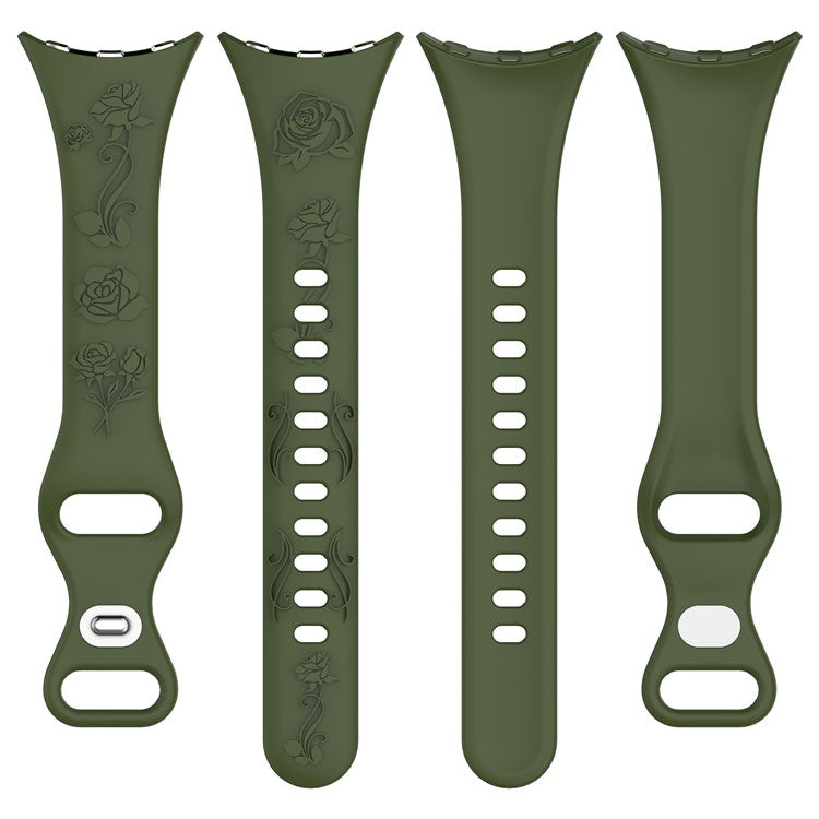 For Google Pixel Watch 3 41mm / Pixel Watch 2 / Pixel Watch Carving Flower Pattern Watch Strap Replacement Silicone Band - Olive Green