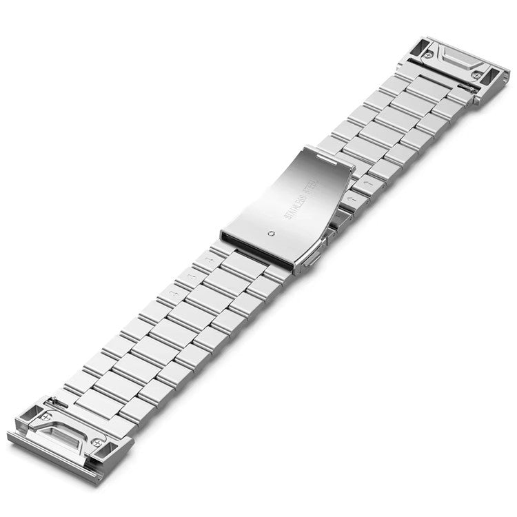 For Garmin Fenix 7X / 7X Pro / 6X Quickfit 26mm Stainless Steel Strap 3 Beads Watch Band - Silver