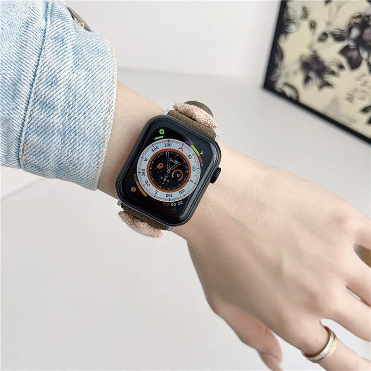 Strap For Apple Watch Series 10 42mm / 9 8 7 41mm / 6 5 4 SE (2023) SE (2022) SE 40mm / 3 2 1 38mm Genuine Cow Leather Watch Band Star Decor - Tan