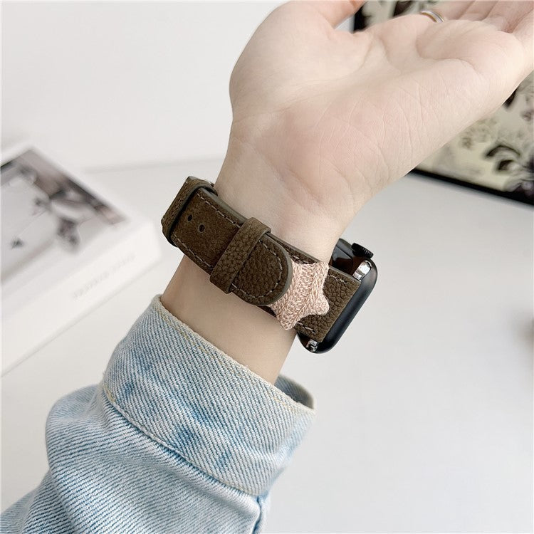 Strap For Apple Watch Series 10 42mm / 9 8 7 41mm / 6 5 4 SE (2023) SE (2022) SE 40mm / 3 2 1 38mm Genuine Cow Leather Watch Band Star Decor - Tan