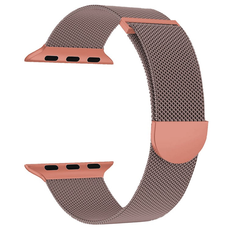 For Apple Watch 10 46mm / Ultra 2 / Ultra 49mm / 9 8 7 45mm / SE (2023) SE (2022) SE 6 5 4 44mm / 3 2 1 42mm Magnetic Strap Milanese Mesh Watch Bands - Pink+Orange