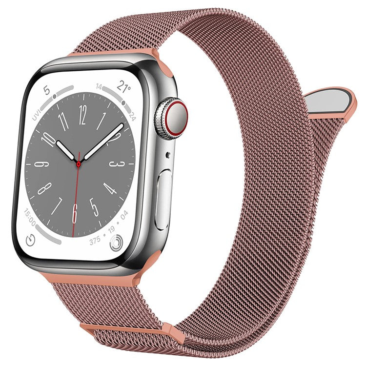 For Apple Watch 10 46mm / Ultra 2 / Ultra 49mm / 9 8 7 45mm / SE (2023) SE (2022) SE 6 5 4 44mm / 3 2 1 42mm Magnetic Strap Milanese Mesh Watch Bands - Pink+Orange