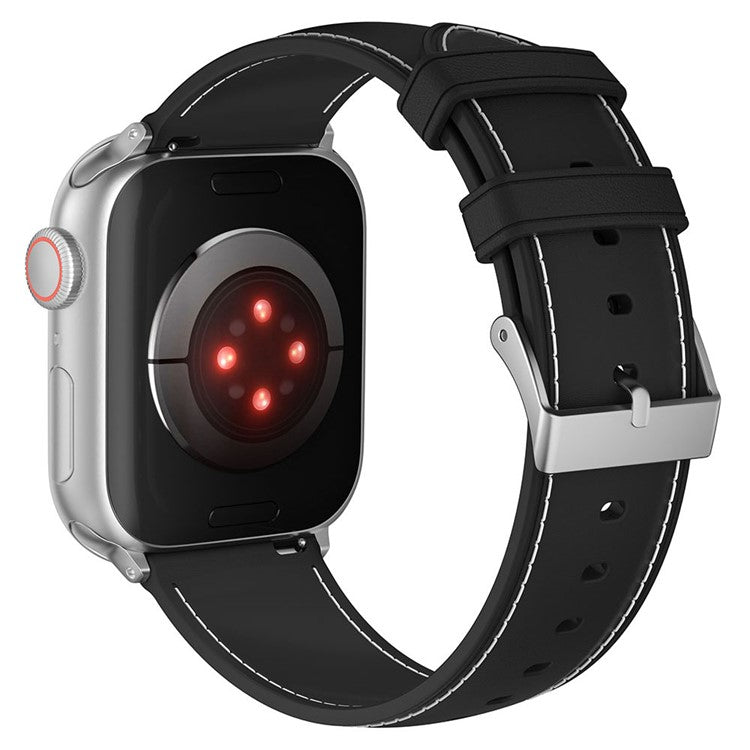 TPU Watch Strap for Apple Watch Series 10 42mm / 9 8 7 41mm / 6 5 4 SE (2023) SE (2022) SE 40mm / 3 2 1 38mm Stitching Lines Wrist Band - Black