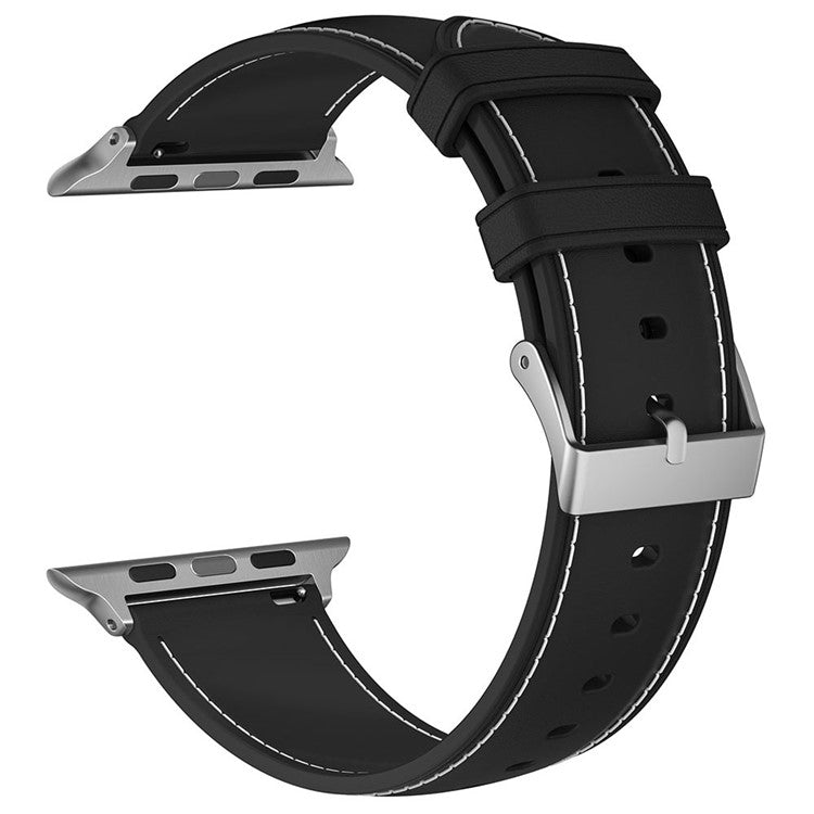 TPU Watch Strap for Apple Watch Series 10 42mm / 9 8 7 41mm / 6 5 4 SE (2023) SE (2022) SE 40mm / 3 2 1 38mm Stitching Lines Wrist Band - Black