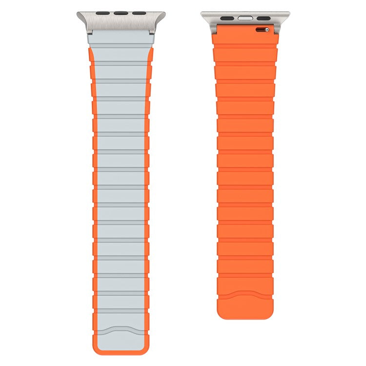 Bans For Apple Watch Series 10 42mm / 9 8 7 41mm / 6 5 4 SE (2023) SE (2022) SE 40mm / 3 2 1 38mm Magnetic Silicone Strap - Grey+Orange