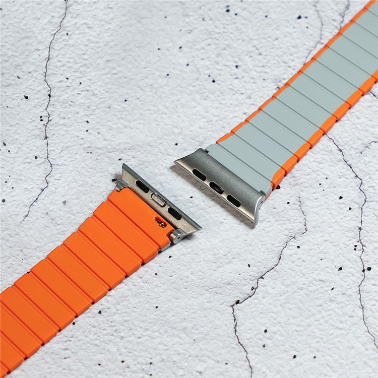 Bans For Apple Watch Series 10 42mm / 9 8 7 41mm / 6 5 4 SE (2023) SE (2022) SE 40mm / 3 2 1 38mm Magnetic Silicone Strap - Grey+Orange