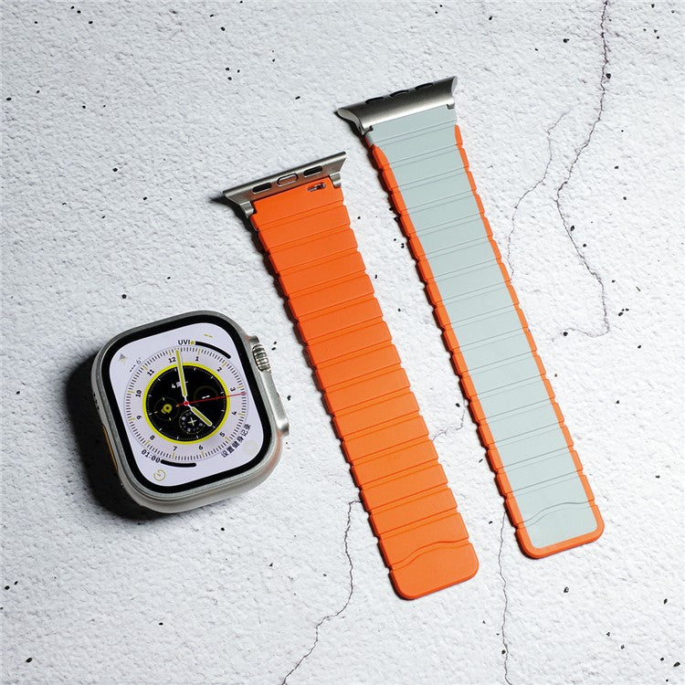 Bans For Apple Watch Series 10 42mm / 9 8 7 41mm / 6 5 4 SE (2023) SE (2022) SE 40mm / 3 2 1 38mm Magnetic Silicone Strap - Grey+Orange