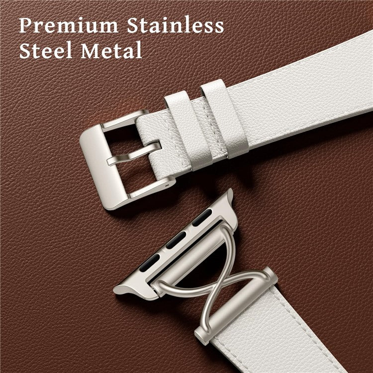 Leather Band For Apple Watch Series 10 42mm / 9 8 7 41mm / 6 5 4 SE (2023) SE (2022) SE 40mm / 3 2 1 38mm Electroplated Buckle Watch Strap - Apricot