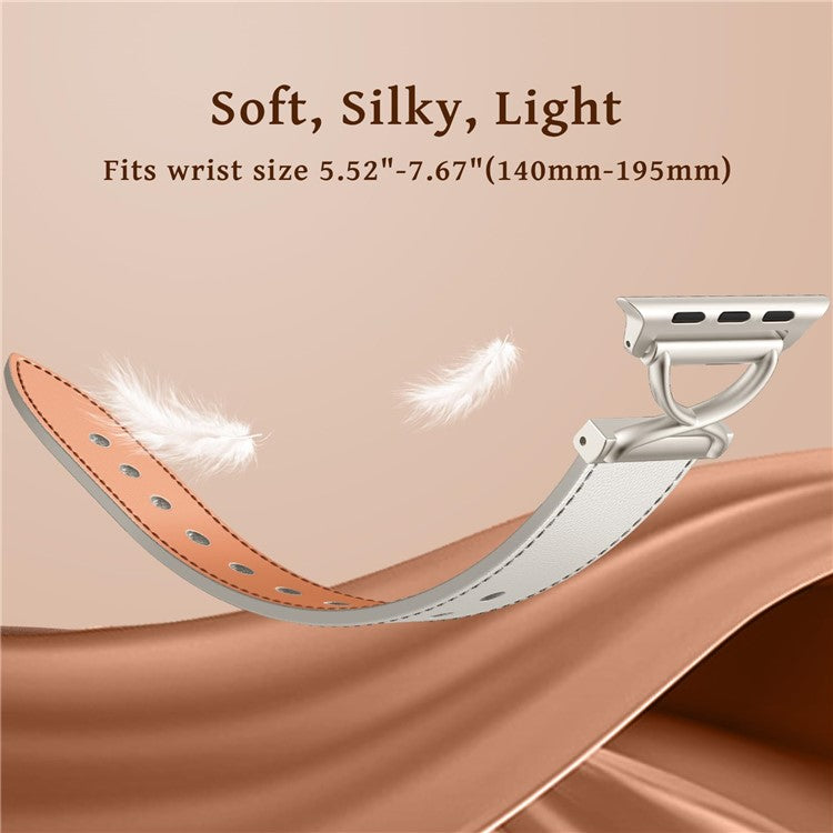 Leather Band For Apple Watch Series 10 42mm / 9 8 7 41mm / 6 5 4 SE (2023) SE (2022) SE 40mm / 3 2 1 38mm Electroplated Buckle Watch Strap - Apricot