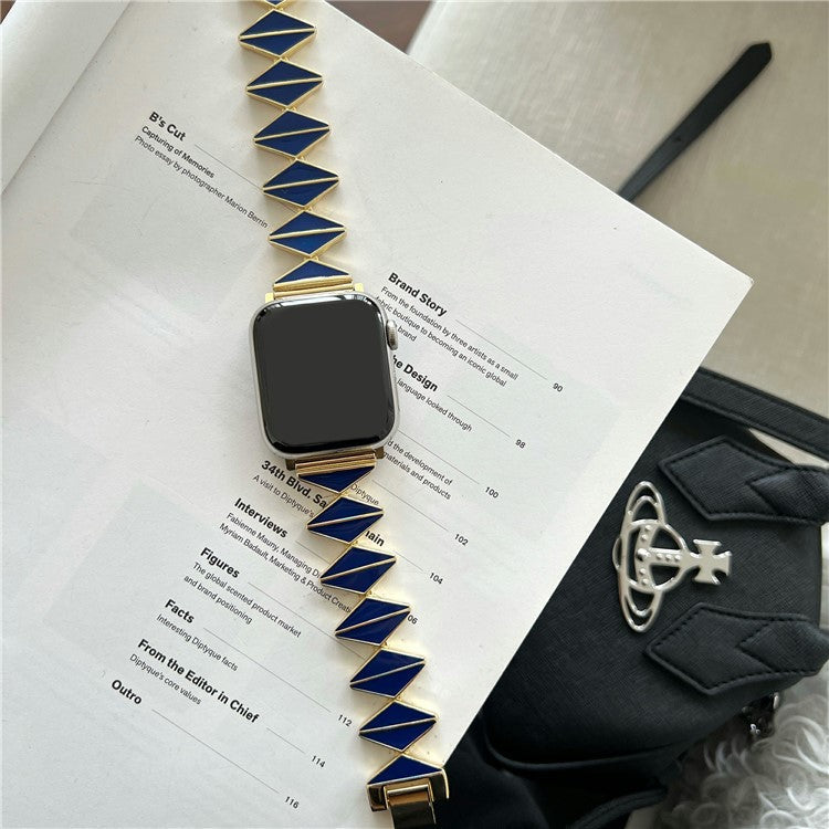 Watch Band For Apple Watch Series 10 42mm / 9 8 7 41mm / 6 5 4 SE (2022) SE (2023) SE 40mm / 3 2 1 38mm Zinc Alloy Epoxy Strap - Blue / Gold Buckle