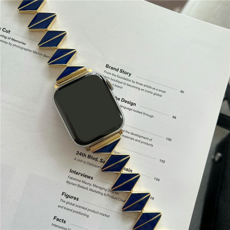 Watch Band For Apple Watch Series 10 42mm / 9 8 7 41mm / 6 5 4 SE (2022) SE (2023) SE 40mm / 3 2 1 38mm Zinc Alloy Epoxy Strap - Blue / Gold Buckle