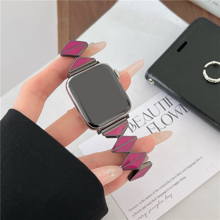 Watch Band For Apple Watch Series 10 42mm / 9 8 7 41mm / 6 5 4 SE (2022) SE (2023) SE 40mm / 3 2 1 38mm Zinc Alloy Epoxy Strap - Magenta / Black Buckle