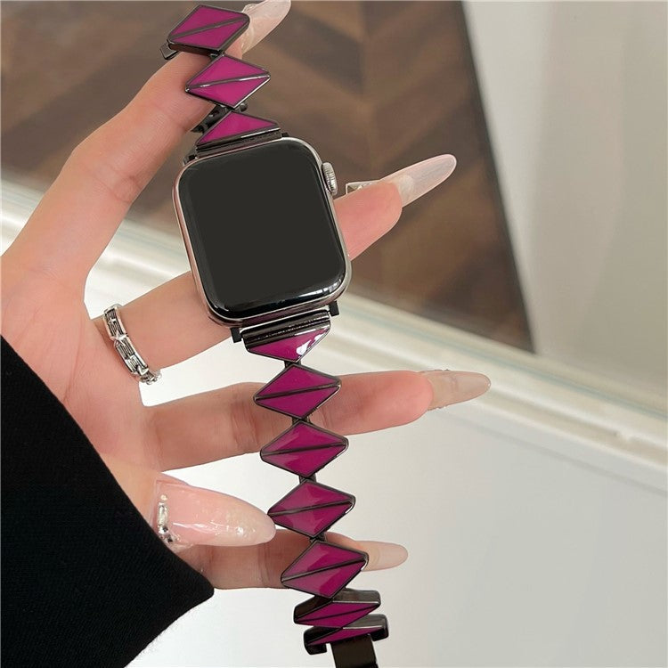 Watch Band For Apple Watch Series 10 42mm / 9 8 7 41mm / 6 5 4 SE (2022) SE (2023) SE 40mm / 3 2 1 38mm Zinc Alloy Epoxy Strap - Magenta / Black Buckle