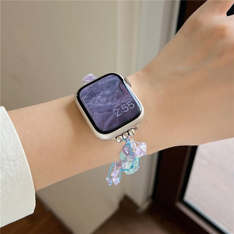 Drawstring Strap for Apple Watch 10 46mm / Ultra 2 / Ultra 49mm / 9 8 7 45mm / SE (2023) SE (2022) SE 6 5 4 44mm / 3 2 1 42mm Color Stone Rope Band - Blue+Purple