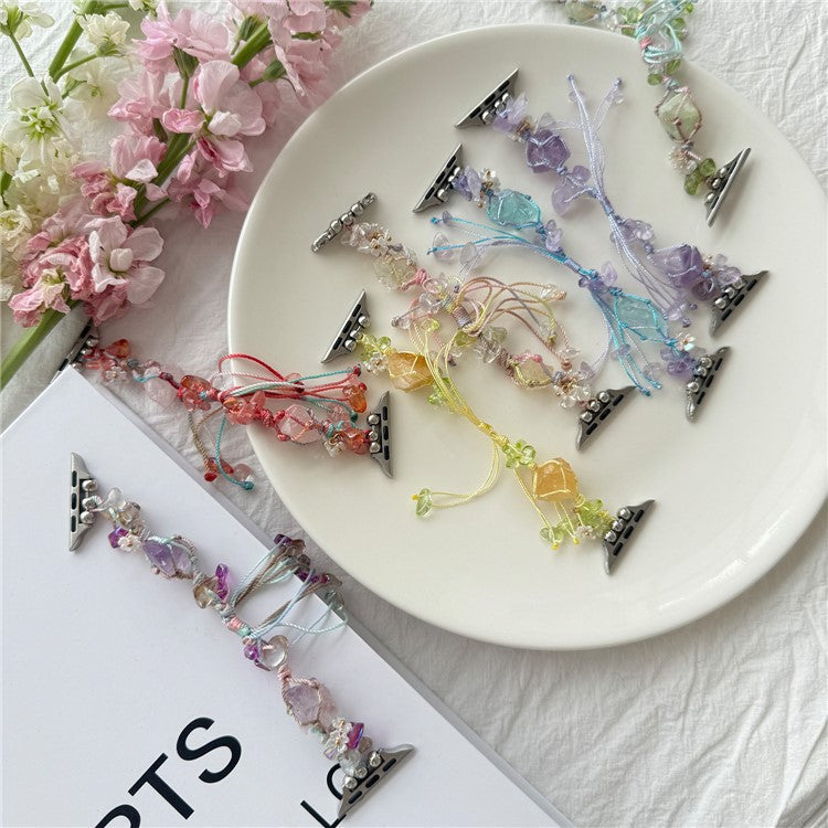 Drawstring Strap for Apple Watch 10 46mm / Ultra 2 / Ultra 49mm / 9 8 7 45mm / SE (2023) SE (2022) SE 6 5 4 44mm / 3 2 1 42mm Color Stone Rope Band - Blue+Purple