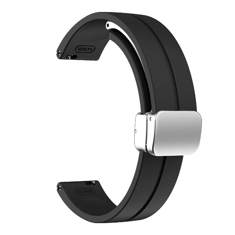 For Garmin Lily 2 Silicone Band Watch Strap with Magnetic Folding Buckle - Black with Silver Buckle