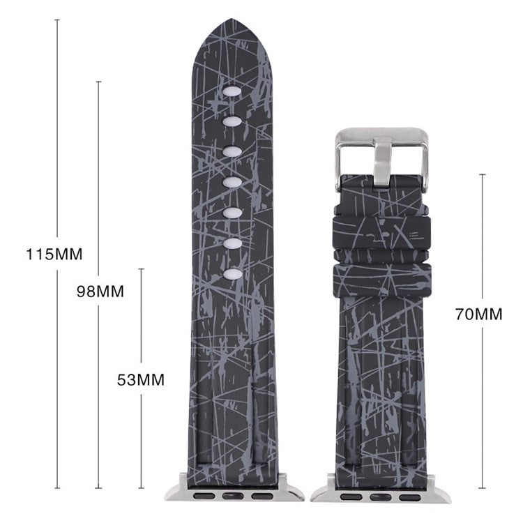 Rubber Watchband For Apple Watch Series 10 42mm / 9 8 7 41mm / 6 5 4 SE (2022) SE (2023) SE 40mm / 3 2 1 38mm Strap with Silver Buckle - Grey