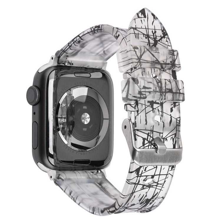 For Apple Watch 10 46mm / Ultra 2 / Ultra 49mm / 9 8 7 45mm / SE (2023) SE (2022) SE 6 5 4 44mm / 3 2 1 42mm Rubber Watch Band, Silver Buckle - Translucent