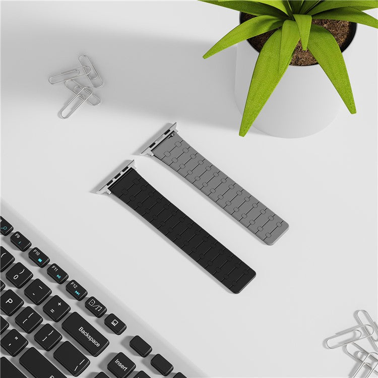 Replacement Strap For Apple Watch Series 10 42mm / 9 8 7 41mm / 6 5 4 SE (2022) SE (2023) SE 40mm / 3 2 1 38mm Silicone Magnetic Watch Band - Black / Grey