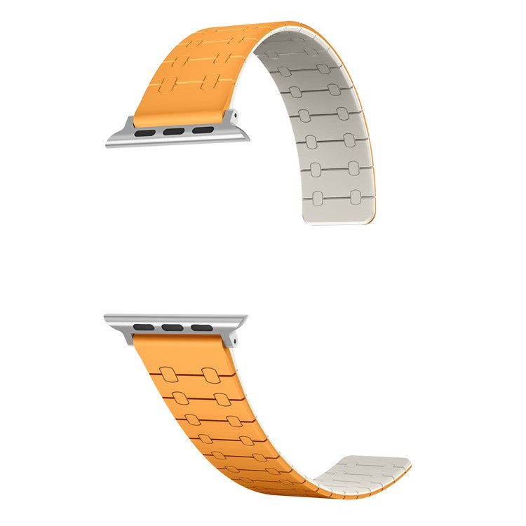 For Apple Watch 10 46mm / Ultra 2 / Ultra 49mm / 9 8 7 45mm / SE (2023) SE (2022) SE 6 5 4 44mm / 3 2 1 42mm Silicone Magnetic Band Strap - Orange / Starlight