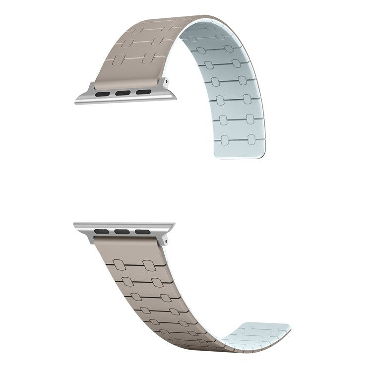 For Apple Watch 10 46mm / Ultra 2 / Ultra 49mm / 9 8 7 45mm / SE (2023) SE (2022) SE 6 5 4 44mm / 3 2 1 42mm Silicone Magnetic Band Strap - Khaki / Light Cyan