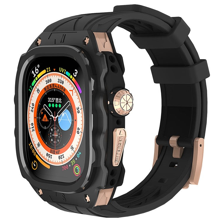 For Apple Watch Ultra 49mm / Ultra 2 49mm Silicone Wrist Strap Band + Integrated Metal Watch Case - Gold