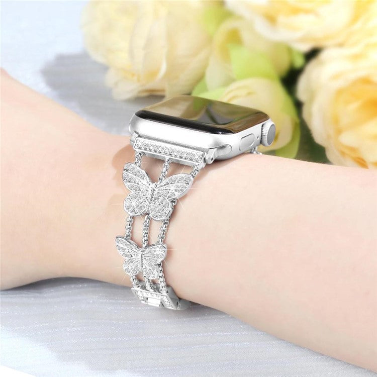 Butterfly Watch Strap for Apple Watch Series 10 42mm / 9 8 7 41mm / 6 5 4 SE (2022) SE (2023) SE 40mm / 3 2 1 38mm Metal Replacement Band - Silver