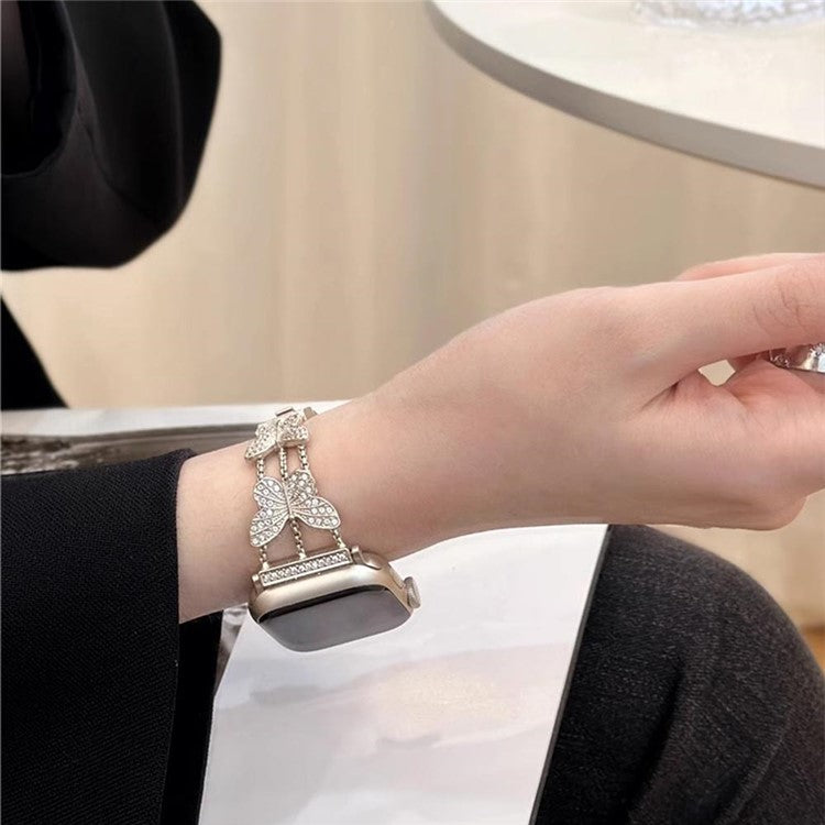 Butterfly Watch Strap for Apple Watch Series 10 42mm / 9 8 7 41mm / 6 5 4 SE (2022) SE (2023) SE 40mm / 3 2 1 38mm Metal Replacement Band - Silver