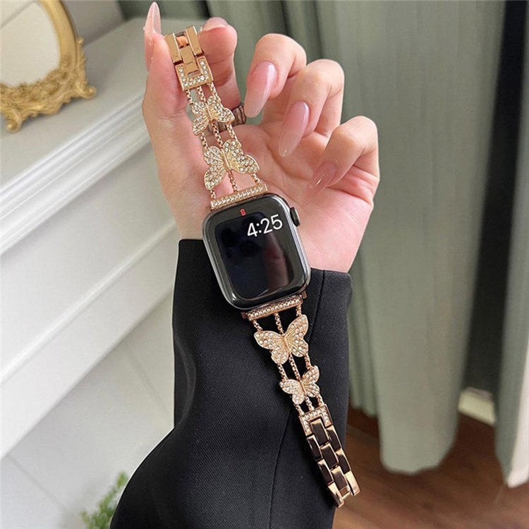 Butterfly Watch Strap for Apple Watch Series 10 42mm / 9 8 7 41mm / 6 5 4 SE (2022) SE (2023) SE 40mm / 3 2 1 38mm Metal Replacement Band - Rose Gold