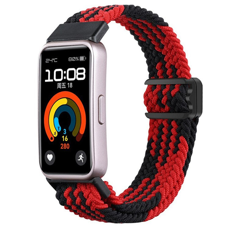 For Huawei Band 8 / Band 8 NFC / Band 9 / Band 9 NFC Wrist Band Magnetic Buckle Nylon Braided Smartwatch Strap - Red+Black