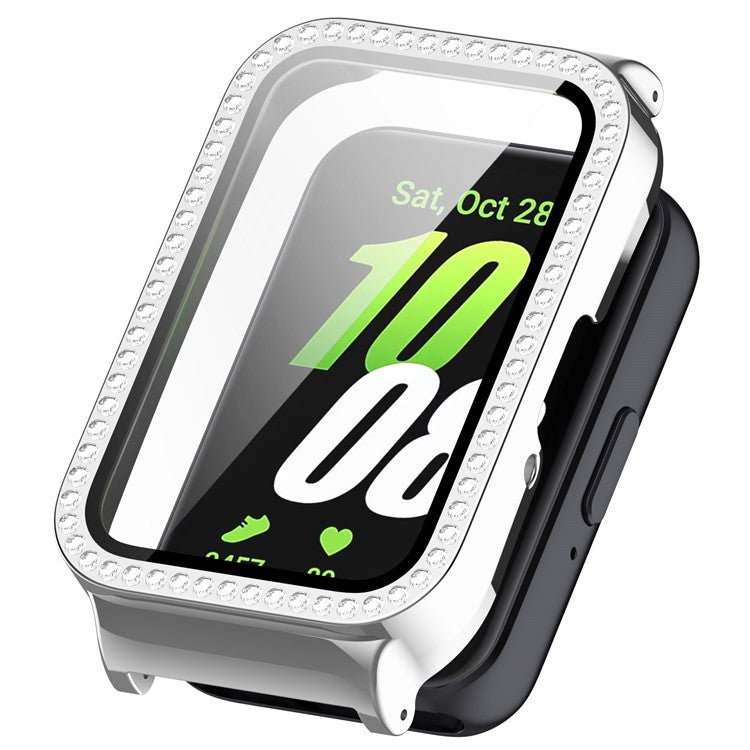 For Samsung Galaxy Fit3 Magnetic Watch Strap Frame Case Tempered Glass Screen Film - Black Silver
