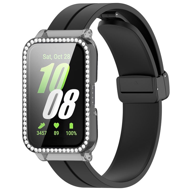 For Samsung Galaxy Fit3 Magnetic Watch Strap Frame Case Tempered Glass Screen Film - Black Transparent Black