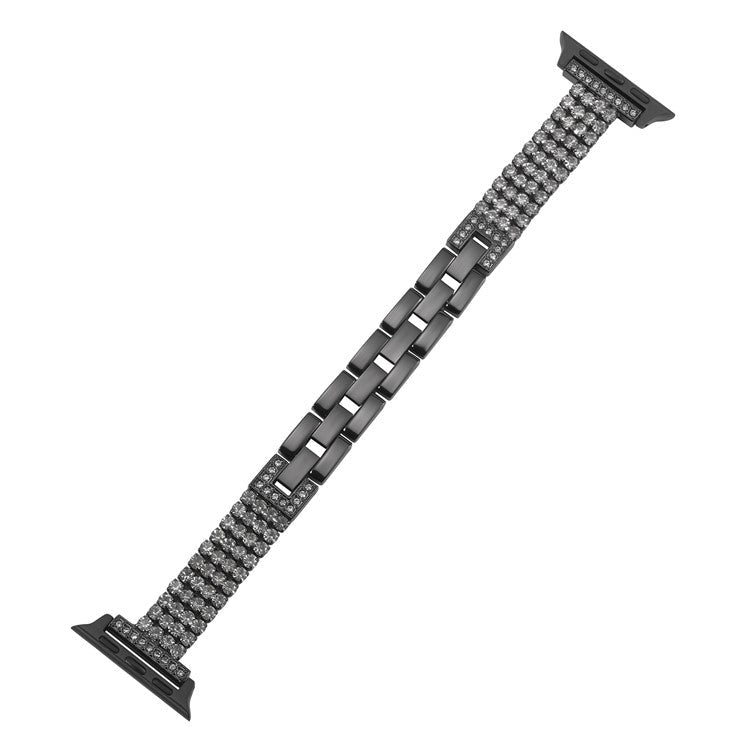 Strap For Apple Watch Series 10 42mm / 9 8 7 41mm / SE (2023) SE (2022) SE 6 5 4 40mm / 3 2 1 38mm 4-Rows Rhinestone Zinc Alloy Watch Band - Black