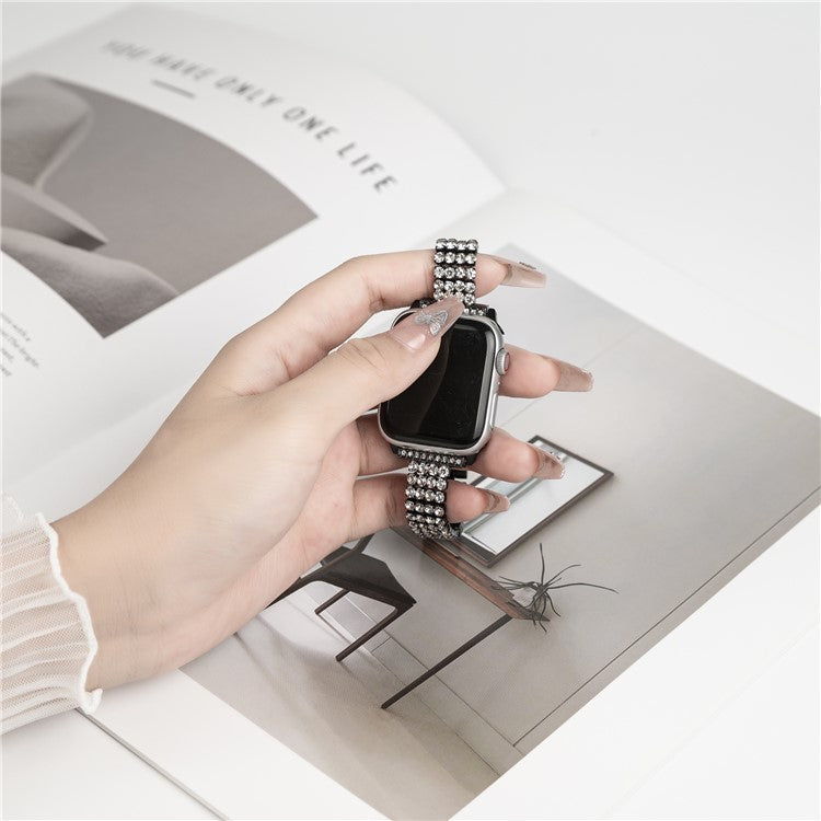Strap For Apple Watch Series 10 42mm / 9 8 7 41mm / SE (2023) SE (2022) SE 6 5 4 40mm / 3 2 1 38mm 4-Rows Rhinestone Zinc Alloy Watch Band - Black