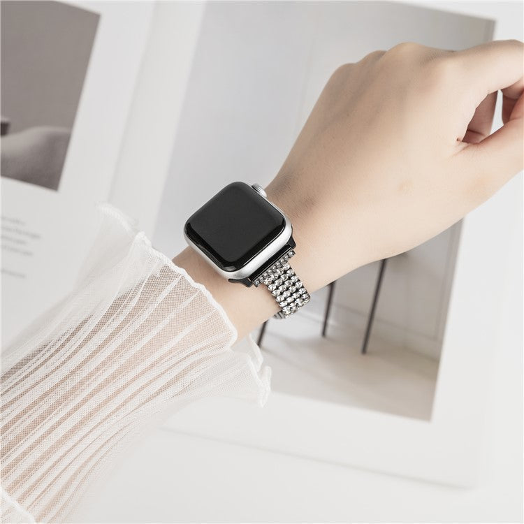 Strap For Apple Watch Series 10 42mm / 9 8 7 41mm / SE (2023) SE (2022) SE 6 5 4 40mm / 3 2 1 38mm 4-Rows Rhinestone Zinc Alloy Watch Band - Black