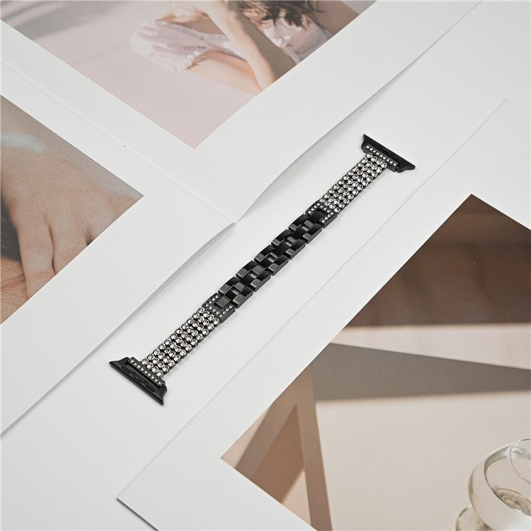 Strap For Apple Watch Series 10 42mm / 9 8 7 41mm / SE (2023) SE (2022) SE 6 5 4 40mm / 3 2 1 38mm 4-Rows Rhinestone Zinc Alloy Watch Band - Black