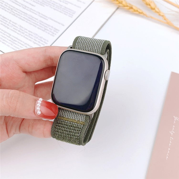For Apple Watch Series 10 42mm / 9 8 7 41mm / SE (2023) SE (2022) SE 6 5 4 40mm / 3 2 1 38mm Wrist Strap Nylon Watch Band - Pine Needle Green
