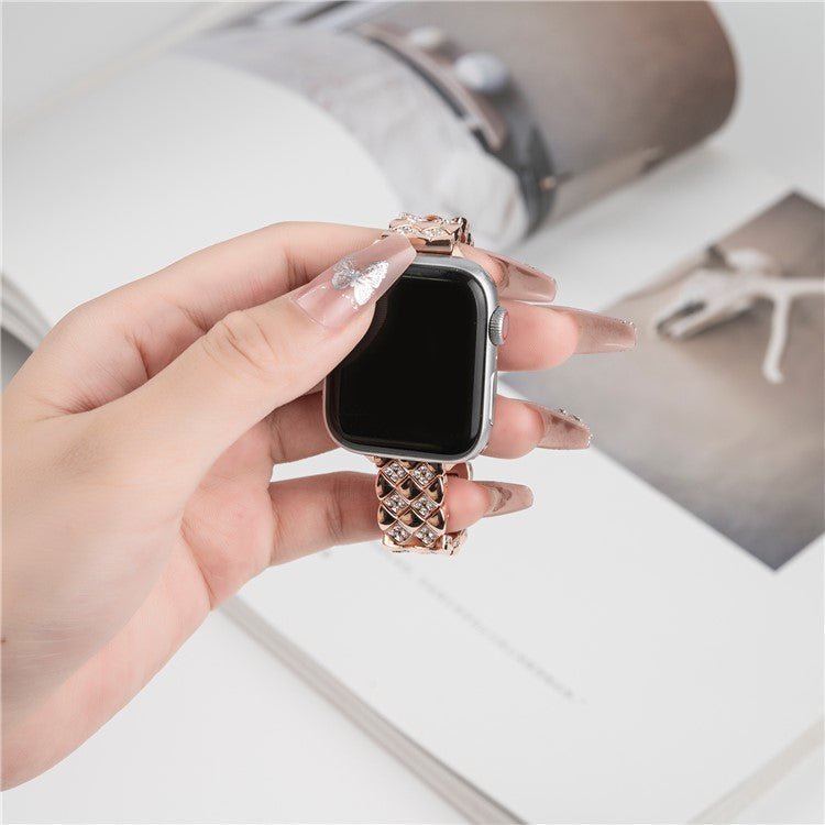 For Apple Watch 10 46mm / Ultra 2 / Ultra 49mm / 9 8 7 45mm / SE (2023) SE (2022) SE 6 5 4 44mm / 3 2 1 42mm Rhombus Zinc Alloy Strap - Rose Gold