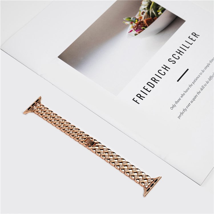 For Apple Watch 10 46mm / Ultra 2 / Ultra 49mm / 9 8 7 45mm / SE (2023) SE (2022) SE 6 5 4 44mm / 3 2 1 42mm Rhombus Zinc Alloy Strap - Rose Gold