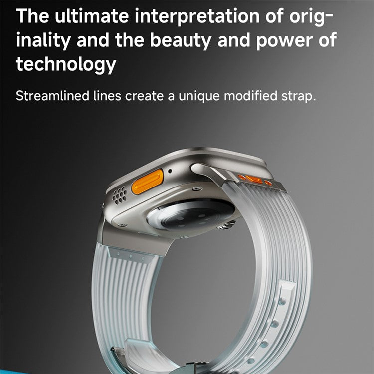 For Apple Watch 10 46mm / Ultra 2 / Ultra 49mm / 9 8 7 45mm / SE (2023) SE (2022) SE 6 5 4 44mm / 3 2 1 42mm Silicone Strap - Titanium+Transparent Blue
