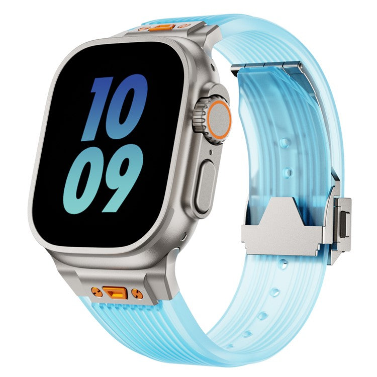 For Apple Watch 10 46mm / Ultra 2 / Ultra 49mm / 9 8 7 45mm / SE (2023) SE (2022) SE 6 5 4 44mm / 3 2 1 42mm Silicone Strap - Titanium+Transparent Blue