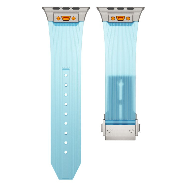 For Apple Watch 10 46mm / Ultra 2 / Ultra 49mm / 9 8 7 45mm / SE (2023) SE (2022) SE 6 5 4 44mm / 3 2 1 42mm Silicone Strap - Titanium+Transparent Blue