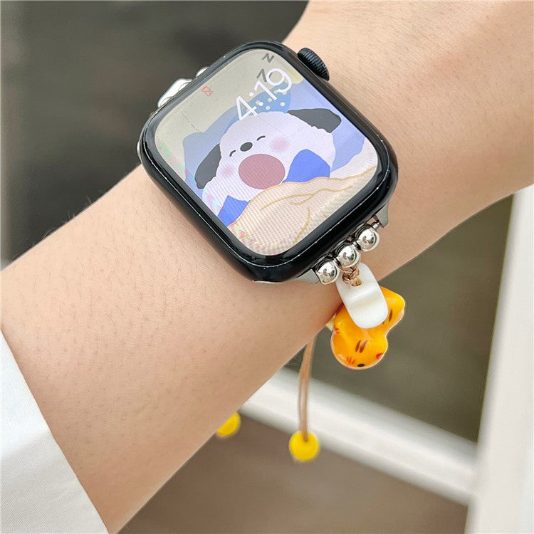 Cartoon Cat Ceramic Beads Strap for Apple Watch Series 10 42mm / 9 8 7 41mm / SE (2023) SE (2022) SE 6 5 4 40mm / 3 2 1 38mm Drawstring Bracelet - Orange