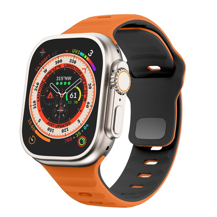 Watch Strap For Apple Watch Series 10 42mm / 9 8 7 41mm / SE (2023) SE (2022) SE 6 5 4 40mm / 3 2 1 38mm Dual Color Silicone Band - Orange+Black